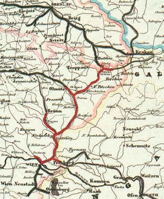 Severní dráha císaře Ferdinanda, mapa z r. 1849