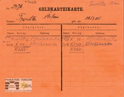 Karta vězně – hotovost, Malá pevnost Terezín