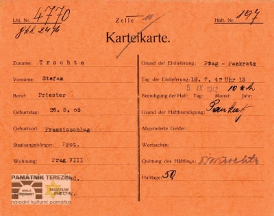Identifi kační karta vězně – Malá pevnost Terezín