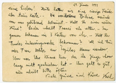 Dopisnice KP z Terezína O. Weiszovi, 23. 1. 1944