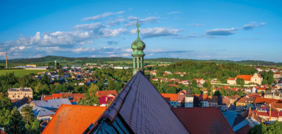 Pohled na Dačice z věže kostela sv. Vavřince