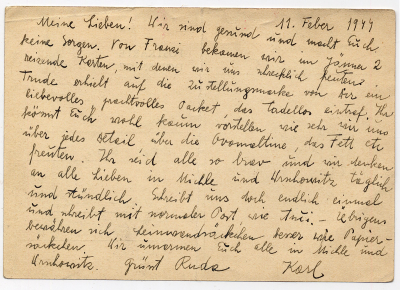Postcard from from Terezín to O. Weisz, February 11, 1944