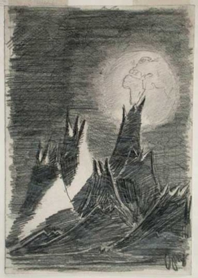 Petr‘s drawing „The Moon Landscape“ in the background
with the Earth