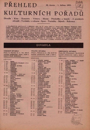 Pražská kultura před 67 lety - březen 1953