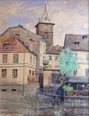 Plzeňské Benátky s vodárenskou věží, Václav Jansa 1905