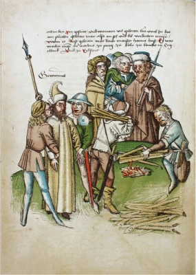 Jeroným Pražský vedený k hranici, Kostnická kronika, Ulrich Richental,
po roce 1420