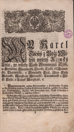 Titulní strana generálního cechovního patentu  z roku 1731 (Vědecká knihovna Olomouc)