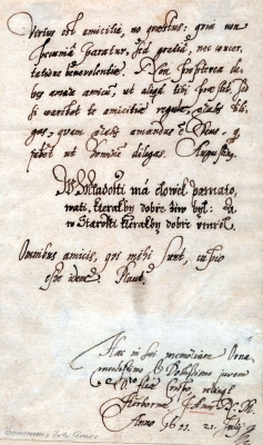 Nejstarší dochovaný rukopis Komenského, psáno latinsky a česky, 1611 