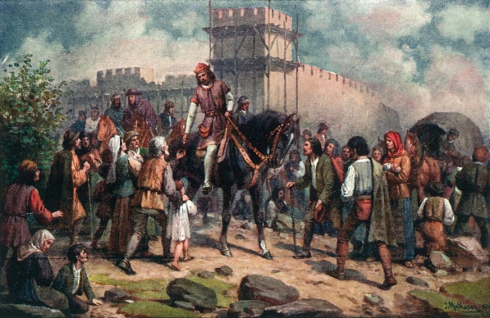 Karel IV. kvůli neúrodě přikázal roku 1361 stavět Hladovou zeď, Josef Mathauser, asi 1907