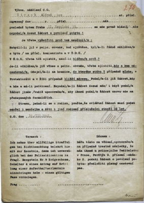 Police headquarters Brno, residence permit, November 3, 1936