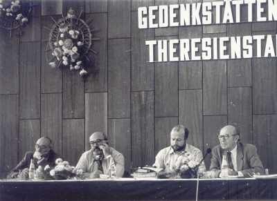 Behind the chairman table during the seminar for German memorials workers in Terezín in 1993 (Erik Polák, the first on the left).