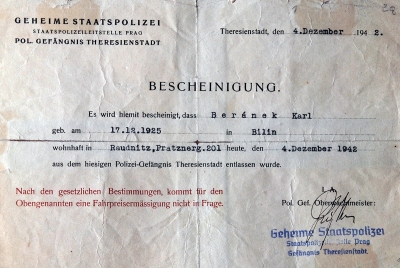 Release order from Terezín (December 4, 1942)