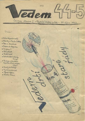 Title side of the Vedem Magazine with Petr‘s drawing
(October 29, 1943)