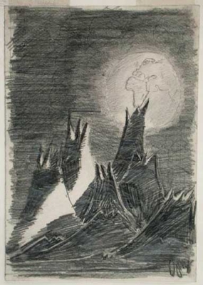 Petr‘s drawing „The Moon Landscape“ in the background
with the Earth