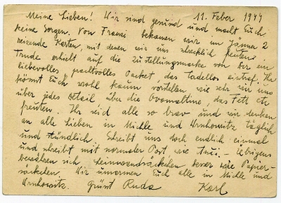 Dopisnice KP z Terezína O. Weiszovi, 11. 2. 1944