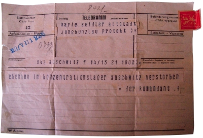 Telegram oznamující smrt Ottova otce