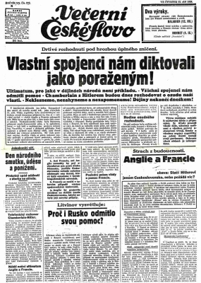 Večerní České slovo, 22. 9. 1938 
