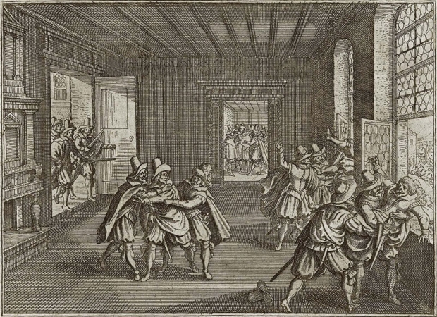 Pražská defenestrace 1618, mědirytina z Theatrum Europaeum
