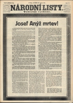Národní listy ze dne 27. 6. 1912, titulní strana